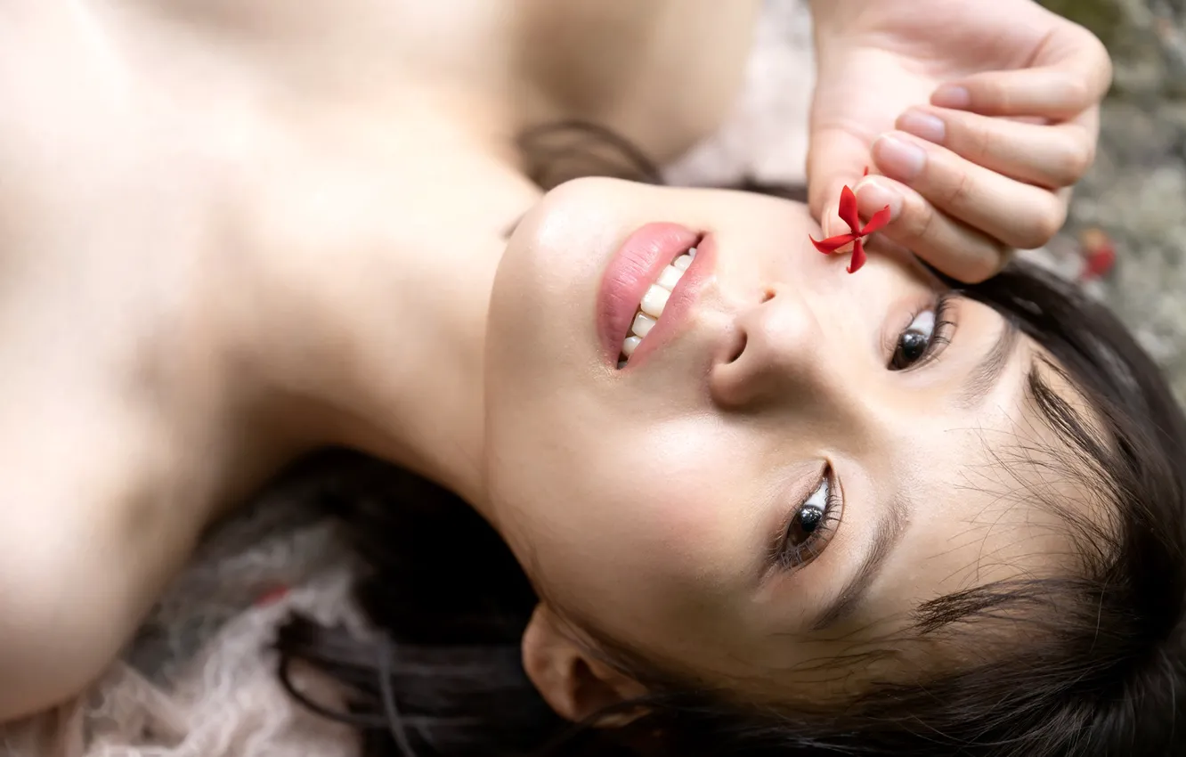 Фото обои Asian, Model, Flower, Woman, Nude, Naked, Pretty, Japanese
