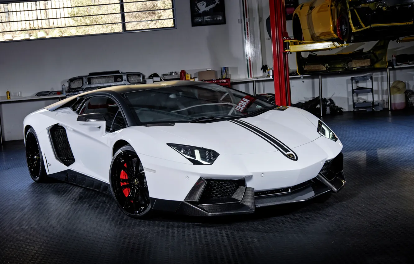 Фото обои Lamborghini, White, Aventador, Novitec Torado