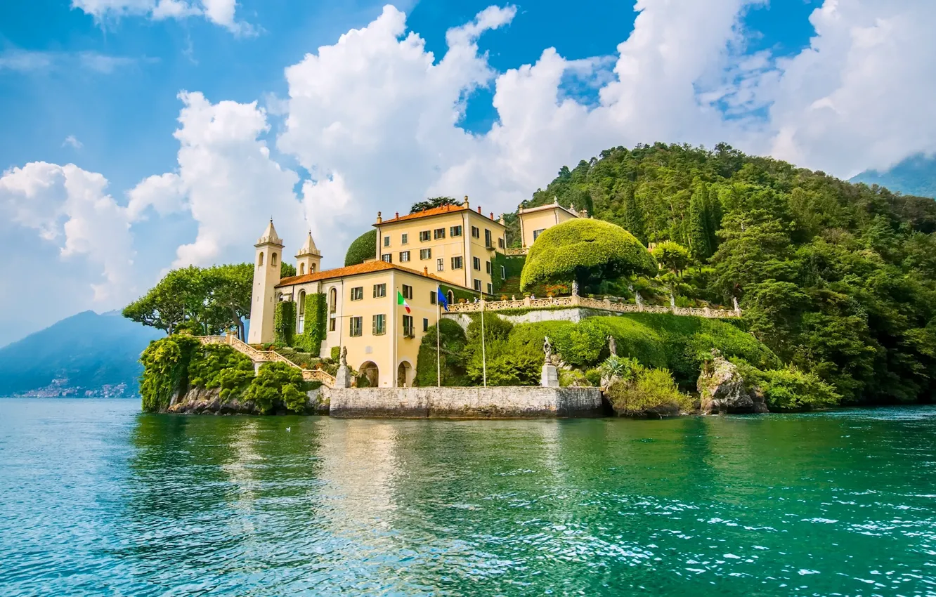 Фото обои озеро, здание, остров, Италия, Italy, озеро Комо, Ломбардия, Lombardy