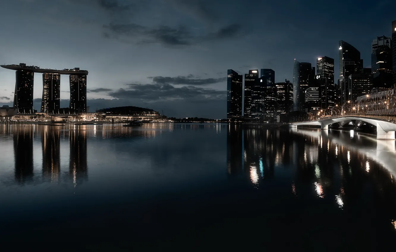 Фото обои ночь, город, Singapore, Marina Bay