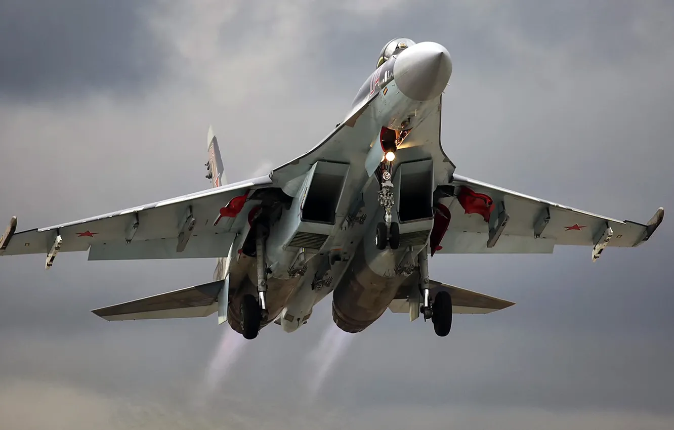 Фото обои Су-35С, ОКБ Сухого, ВКС России, сверхманёвренный истребитель поколения 4++, российский многоцелевой