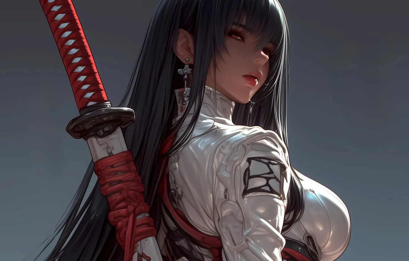 Фото обои Girl, Katana, Anime Girl, AI Art, AI Generated