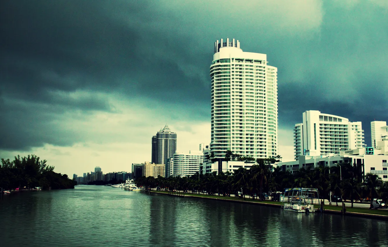 Фото обои небо, тучи, Майами, вечер, Флорида, Miami, Florida, многоэтажки