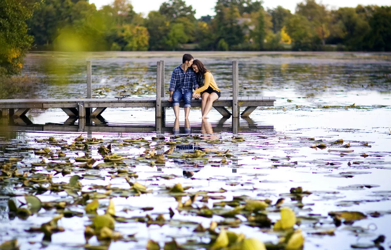 Фото обои мост, озеро, настроение, свидание