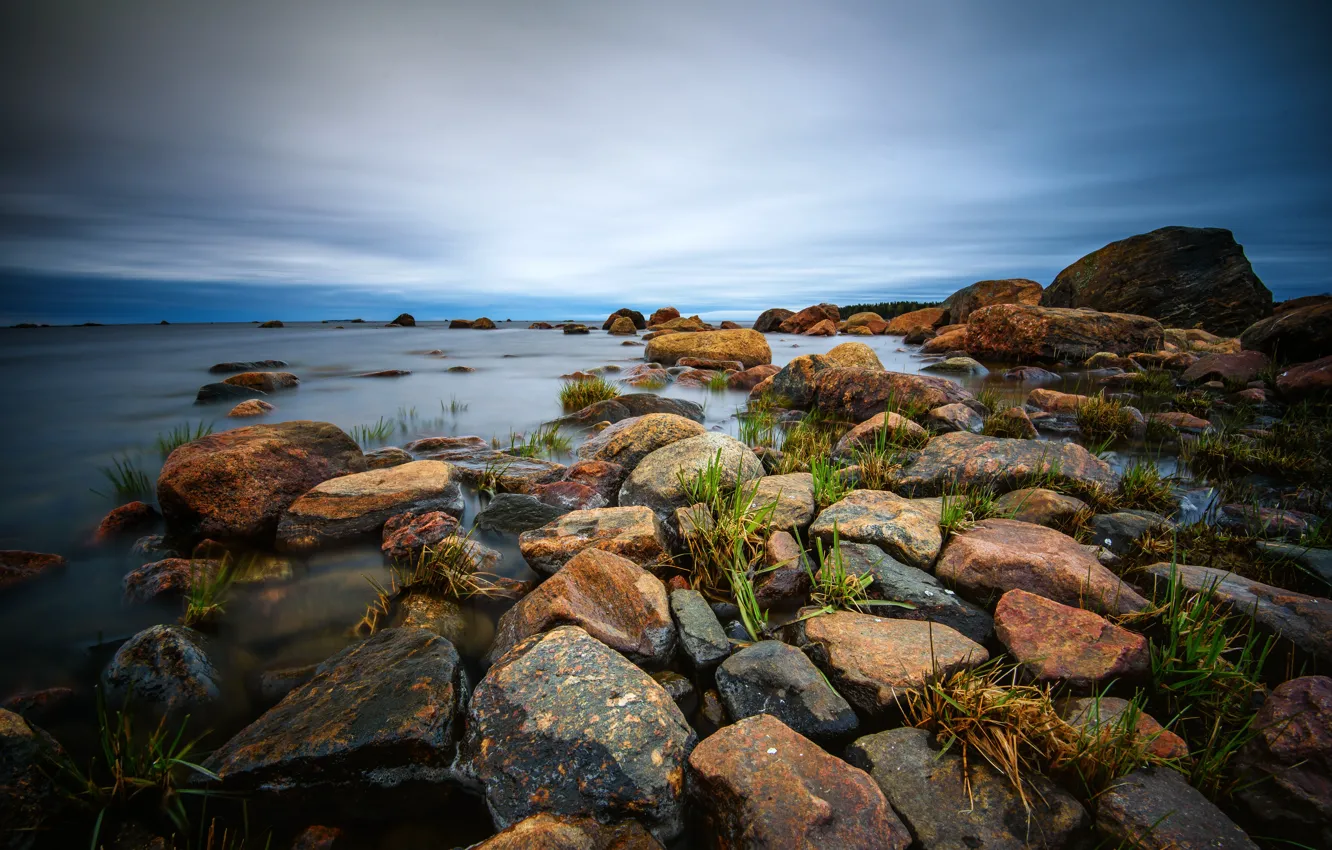 Фото обои камни, берег, водоем