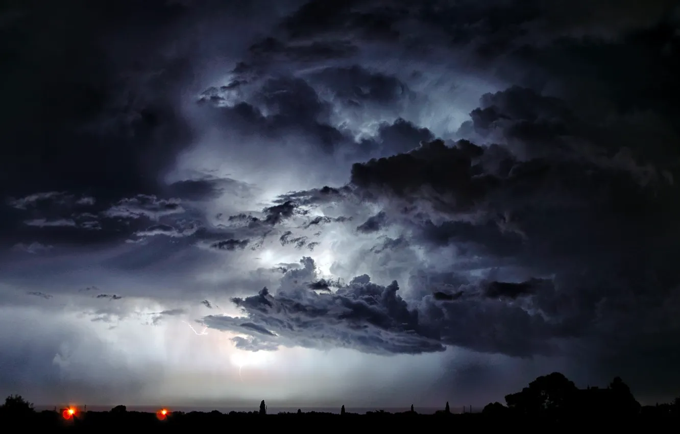 Фото обои city, lightning, cloud