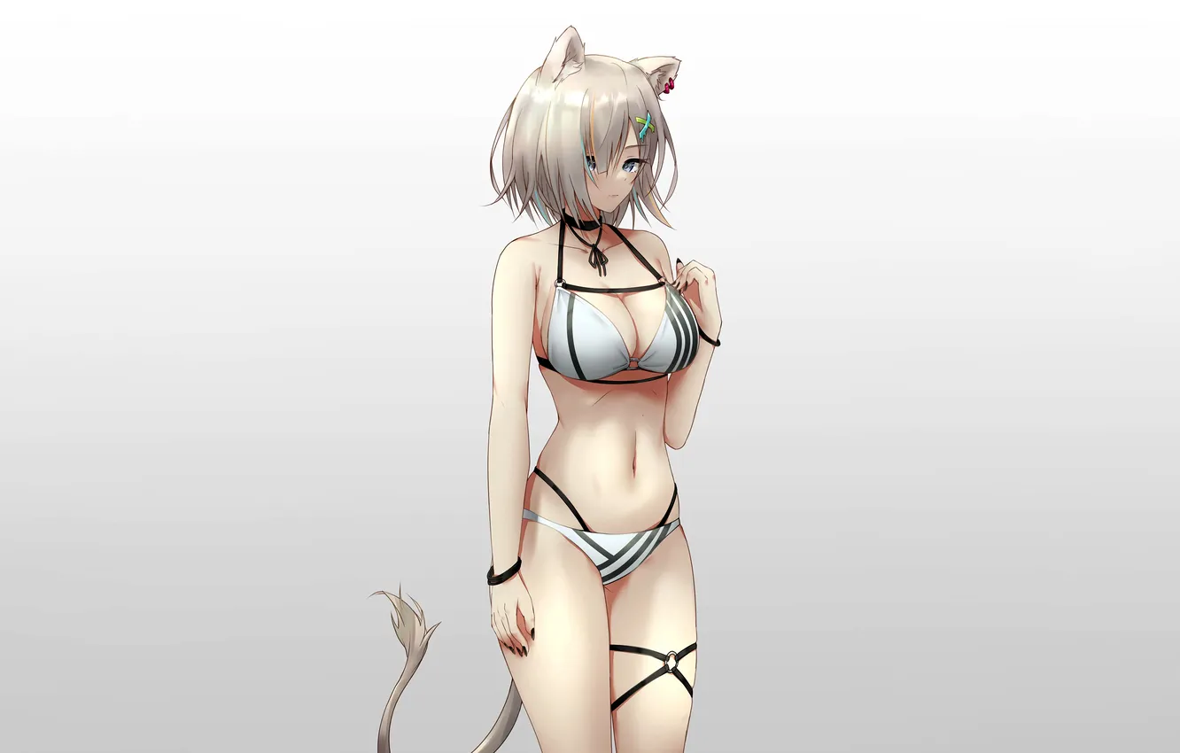 Фото обои girl, sexy, cleavage, boobs, anime, beautiful, short hair, pretty