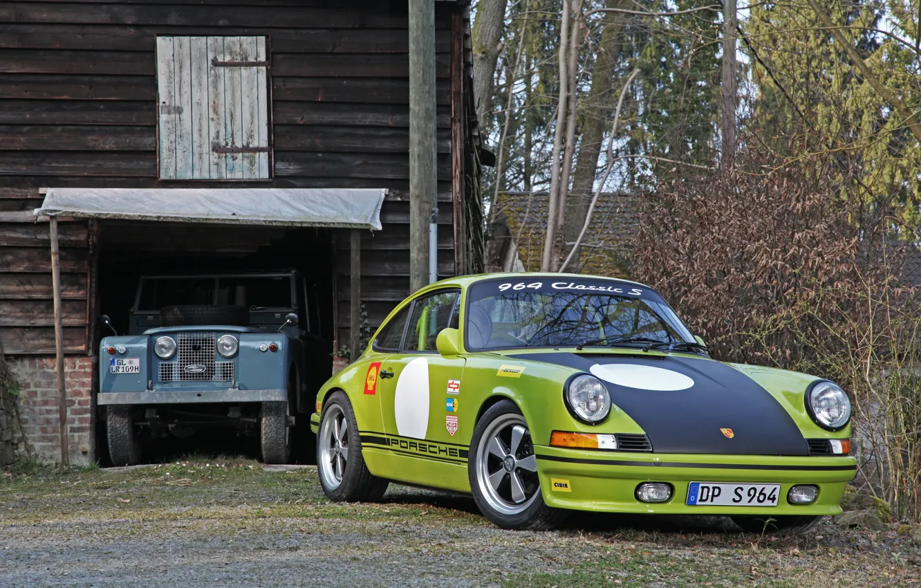 Фото обои Porsche, Land Rover, Green, Porsche 911, Front, 964, DP Motorsport, DP964