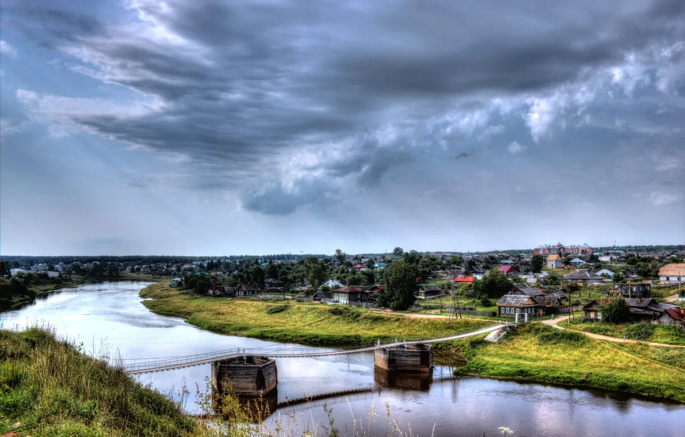 Фото обои пейзаж, природа, река, деревня, Верхотурье, Урал