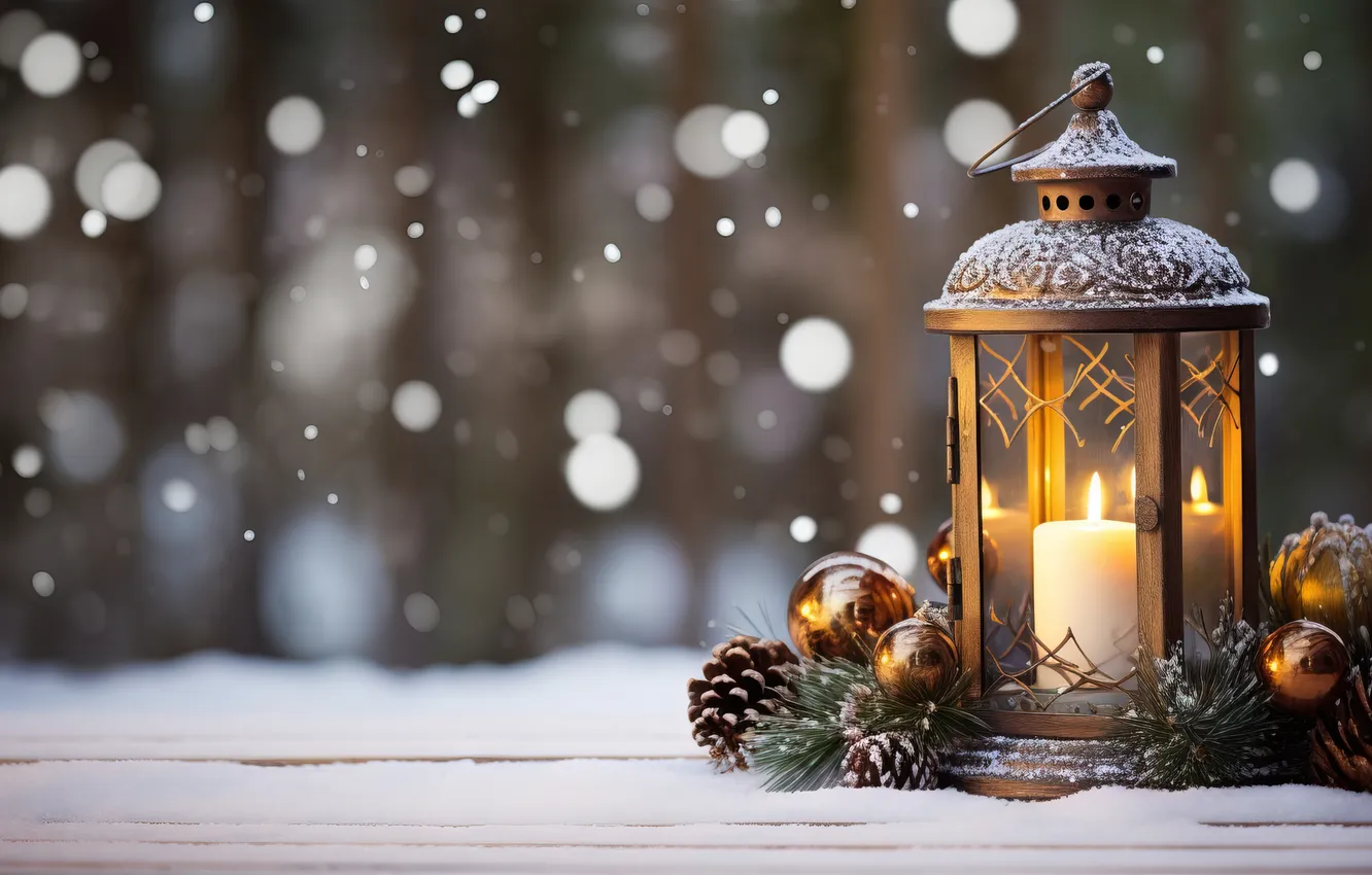 Фото обои зима, снег, ночь, Рождество, фонарь, Новый год, Christmas, night