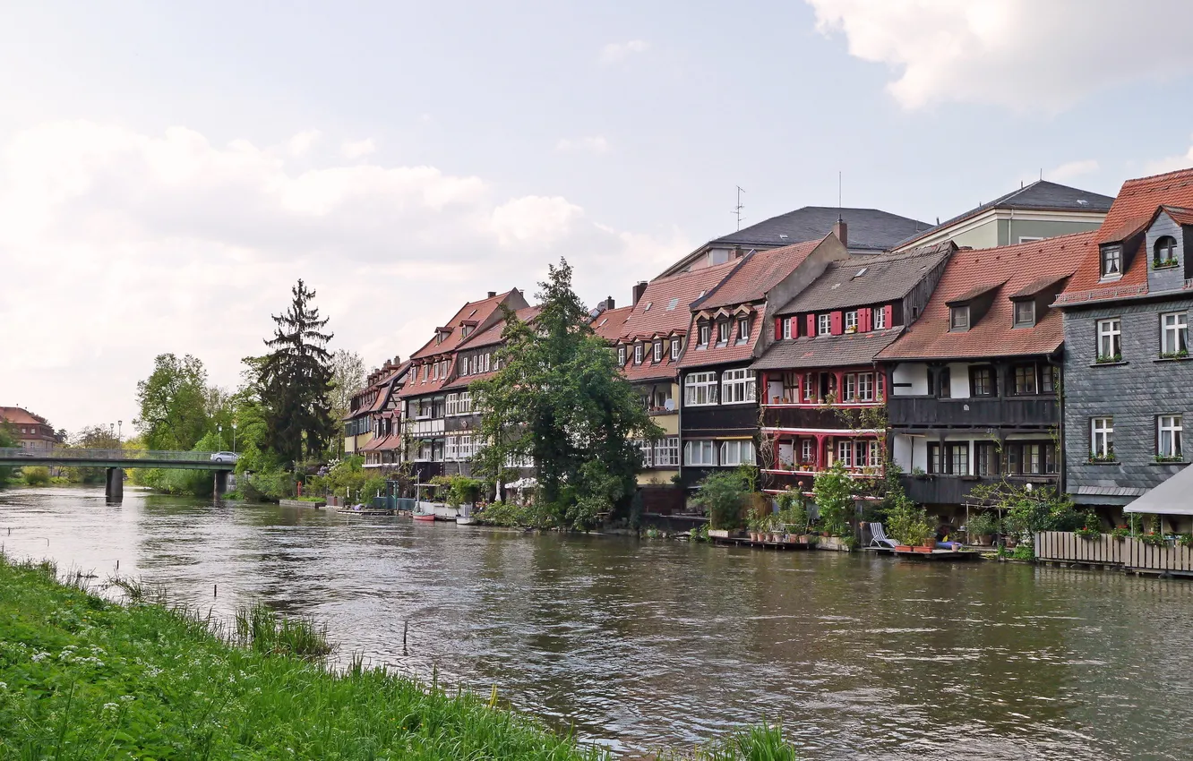 Фото обои город, река, фото, побережье, дома, Германия, Бавария, Bamberg