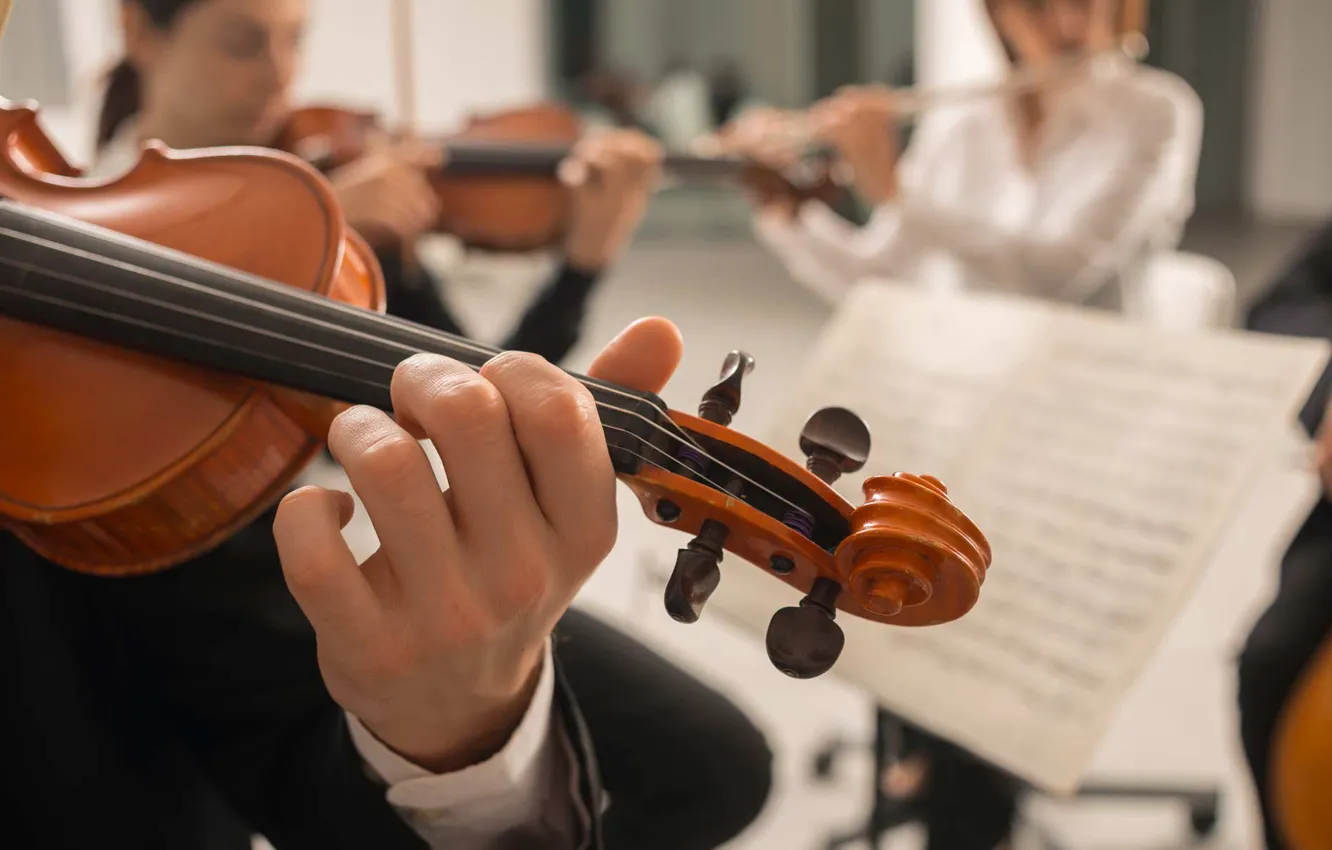 Фото обои ноты, скрипка, струны, музыкант