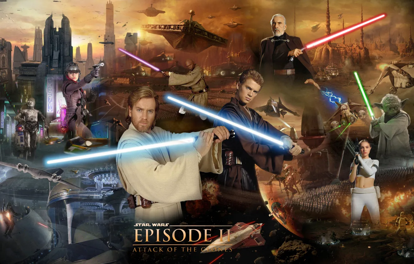 Фото обои дроиды, Star Wars, Звездные войны, Йода, световой меч, lightsaber, магистр, Obi-Wan Kenobi
