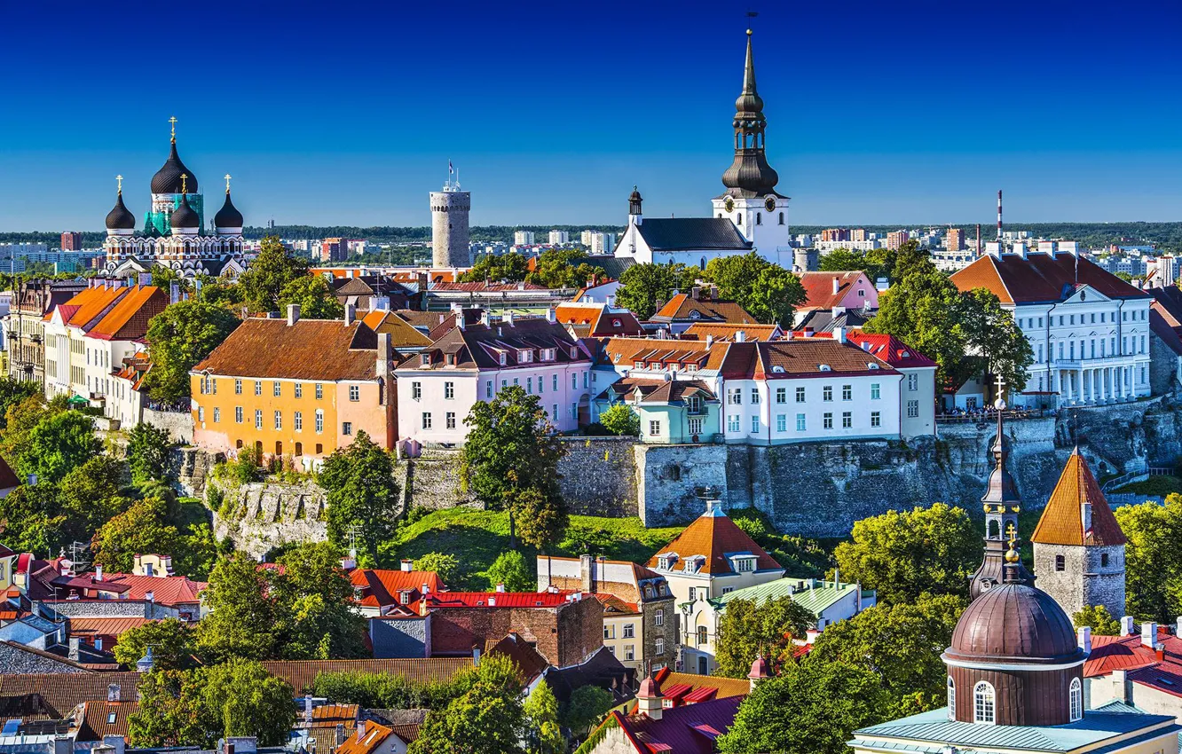 Фото обои здания, Эстония, Таллин, крепость, купола