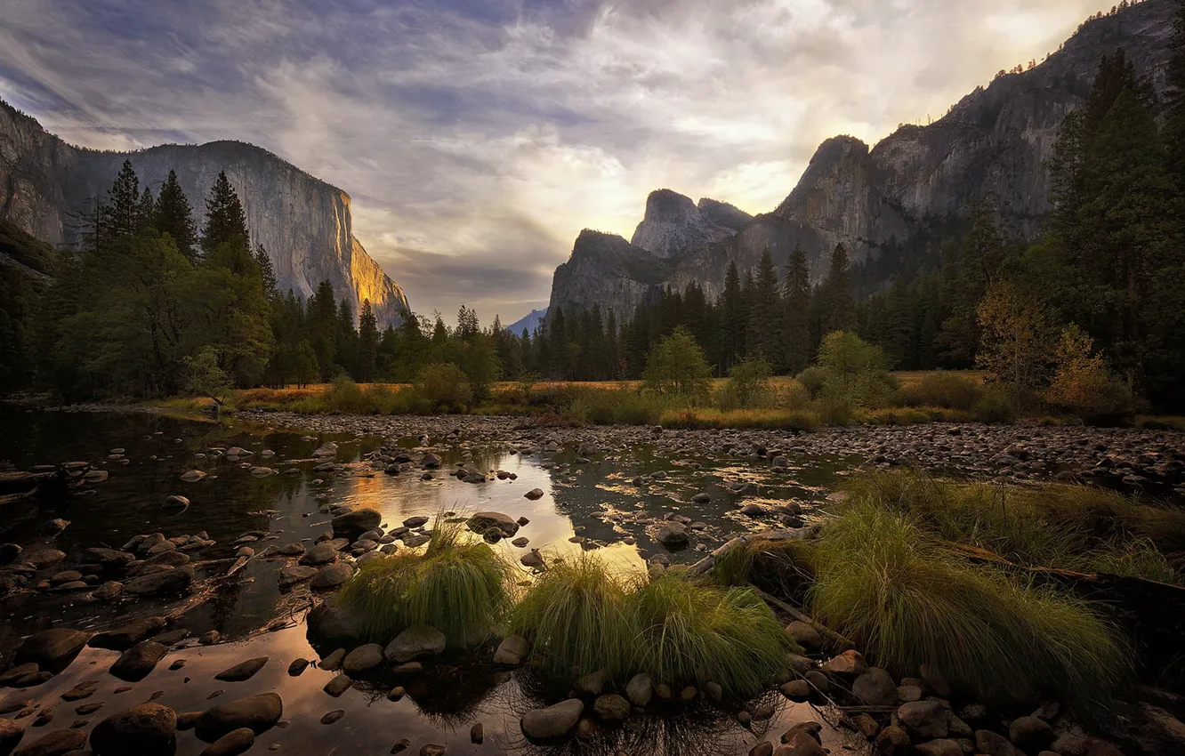 Фото обои пейзаж, Yosemite National Park, Yosemite Valley Sunset