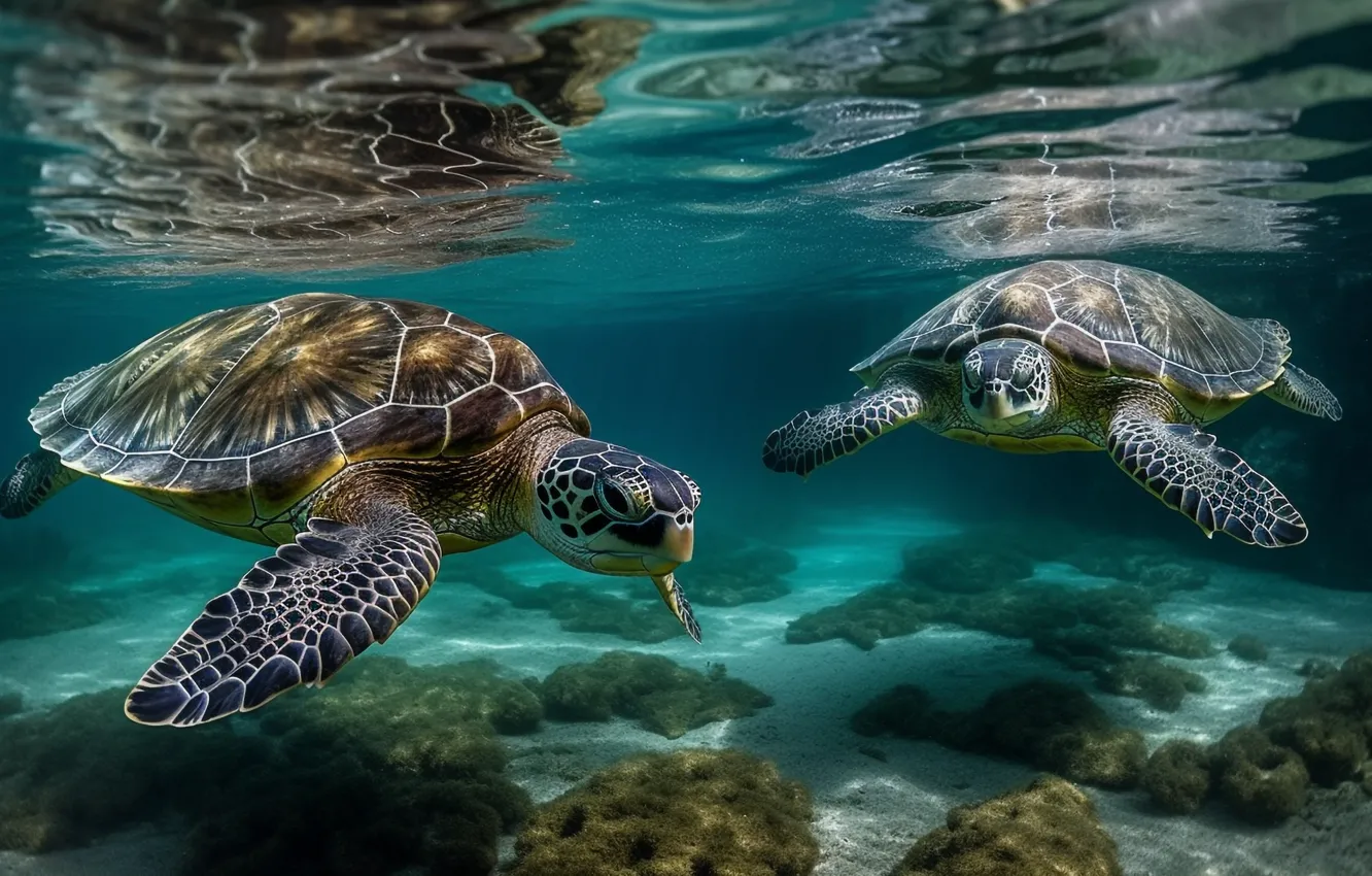 Фото обои море, океан, черепаха, подводный мир, морская черепаха, черепахи, морские черепахи, ИИ-арт