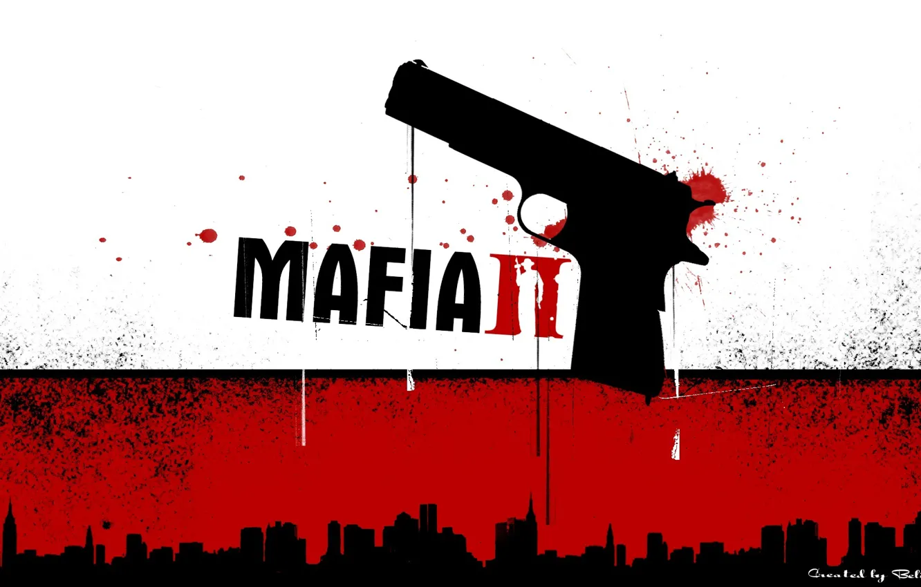 Фото обои красный, пистолет, черный, mafia2