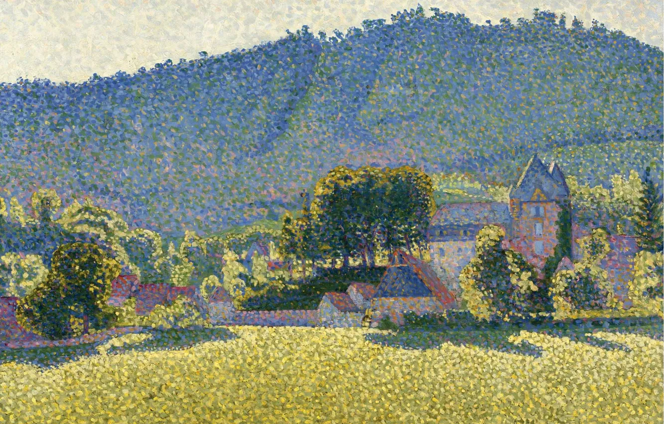 Фото обои пейзаж, картина, 1887, Поль Синьяк, пуантилизм, Paul Signac, Комбла-ле-Шато. Долина