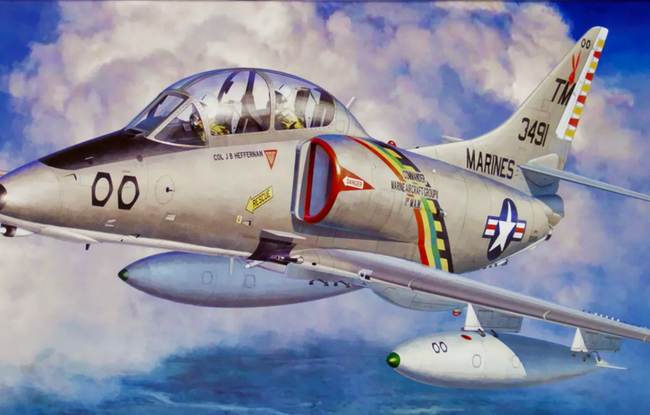 Фото обои war, art, airplane, painting, jet, TA-4F SkyHawk 'fac'