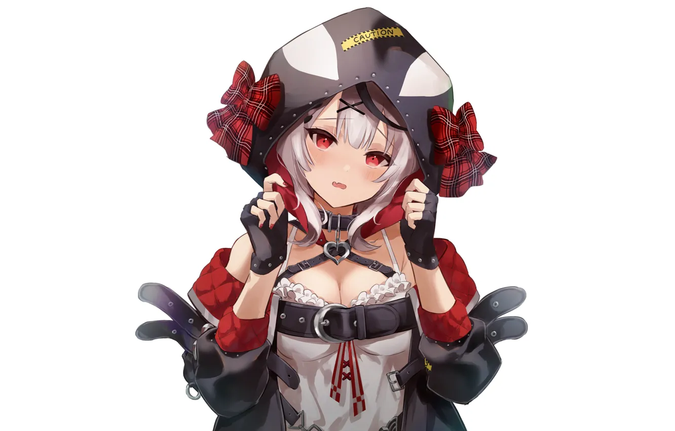 Фото обои girl, sexy, cleavage, blouse, boobs, anime, beautiful, red eyes