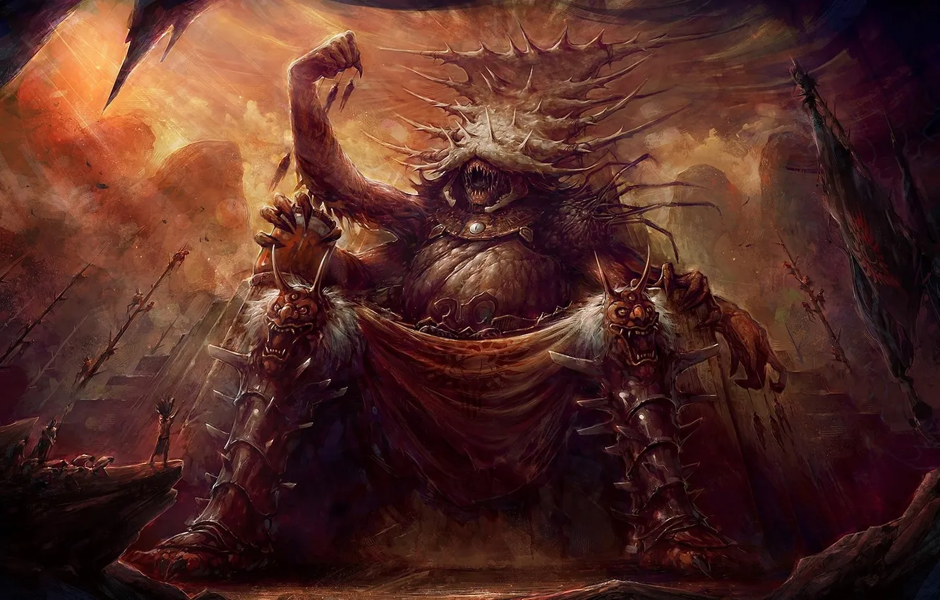 Фото обои люди, жертва, монстр, арт, трон, гигантский, God of Carnage, Blaz Porenta