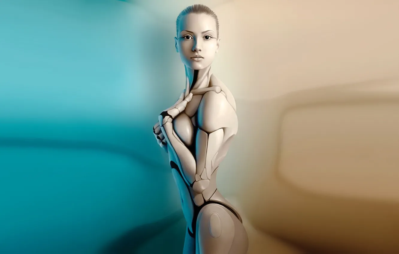Фото обои девушка, тело, механизм, робот