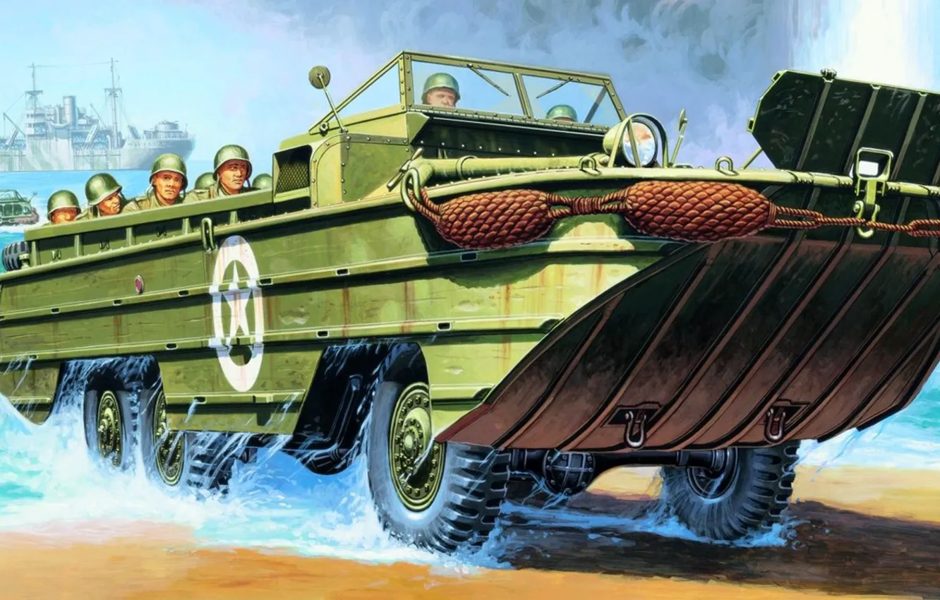 Фото обои рисунок, арт, GMC, World War II, Дженерал Моторс, DUKW-353, General Motors Corporation, amphibious truck