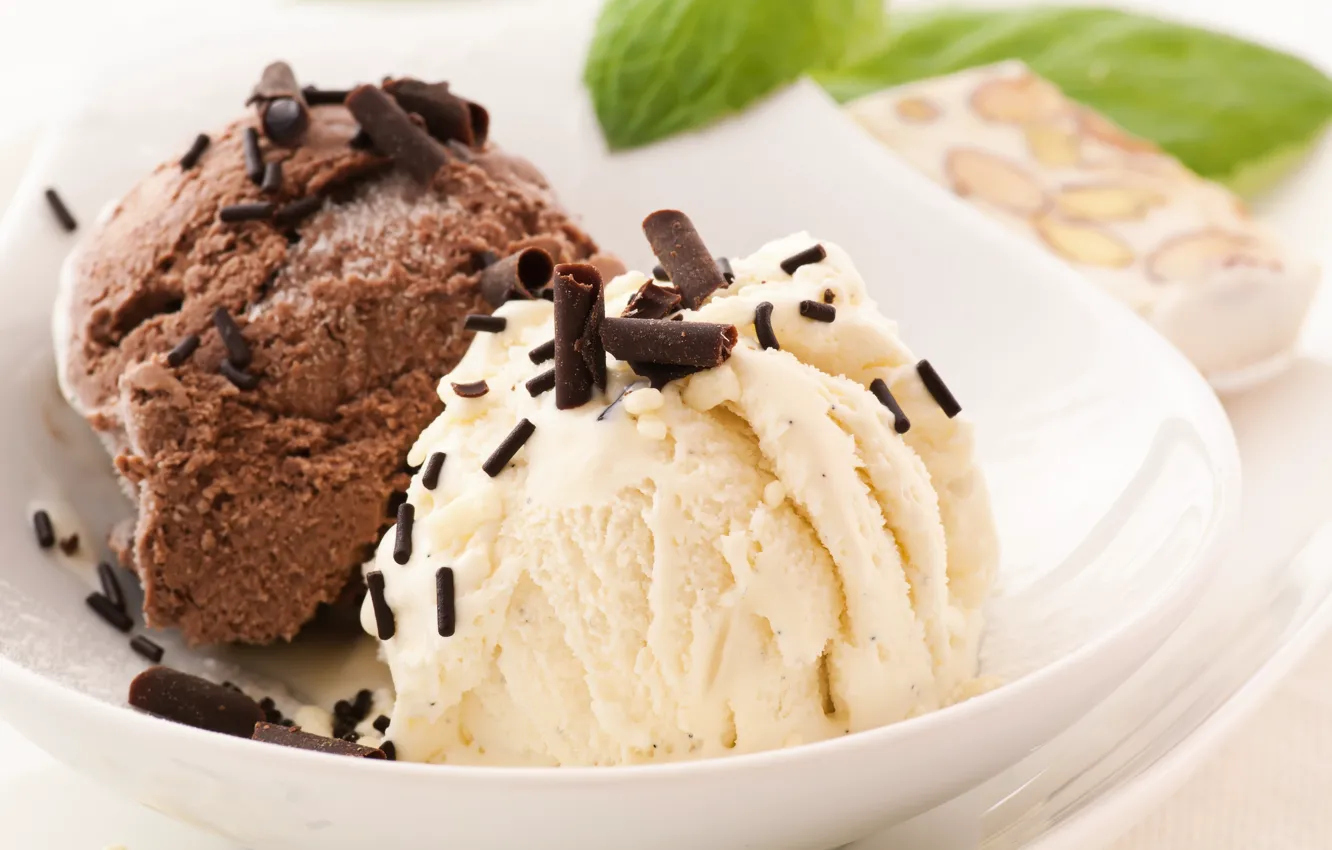 Фото обои тарелка, мороженое, сладости, десерт, шоколадное, глазурь, пломбир