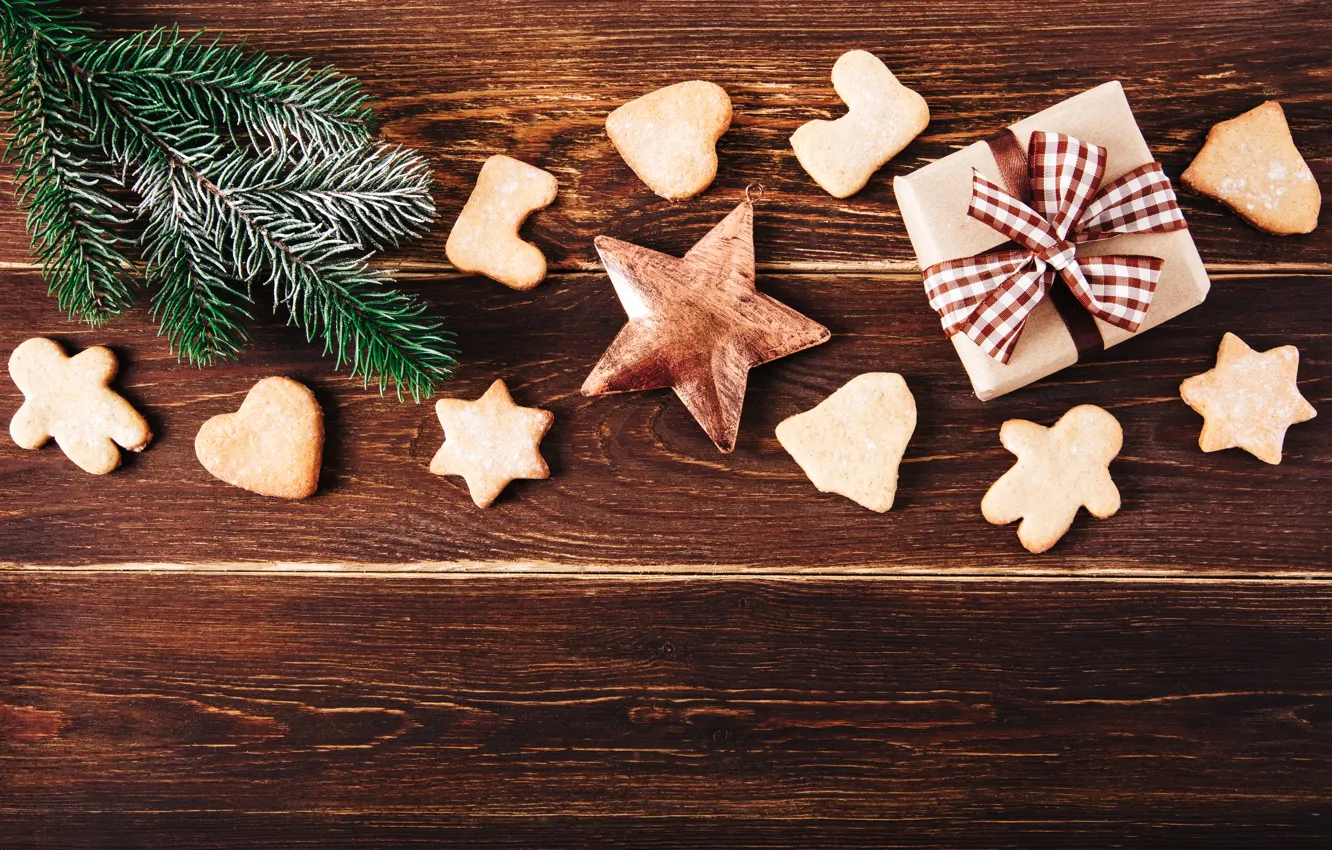 Фото обои елка, Новый Год, печенье, Рождество, подарки, happy, Christmas, wood