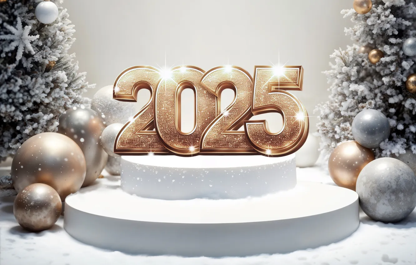 Фото обои снег, украшения, цифры, Новый год, golden, new year, winter, snow