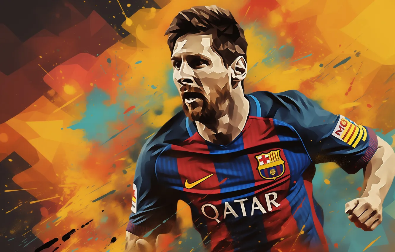 Фото обои футболист, Лионель Месси, Lionel Messi, Барселона, Barcelona, Paint Art