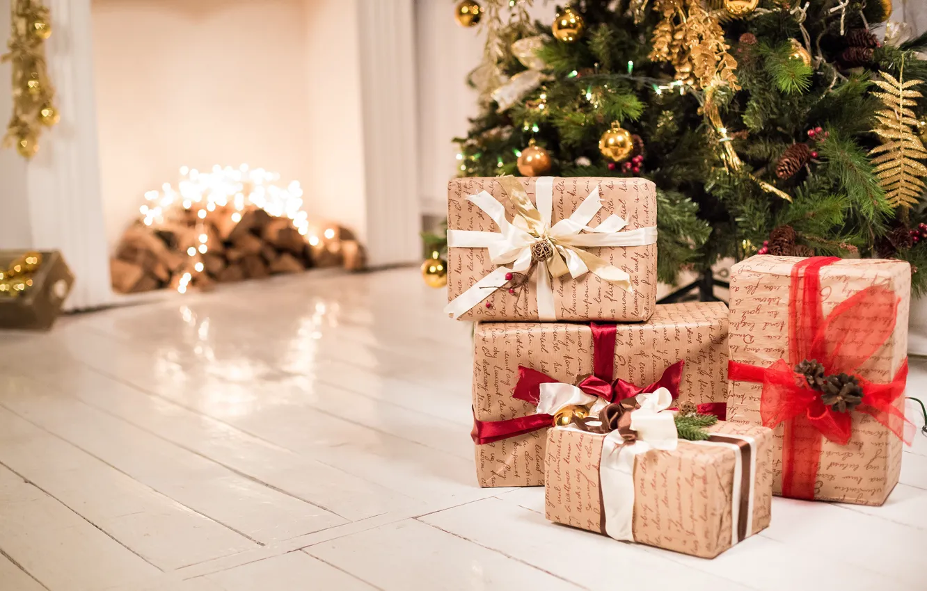 Фото обои зима, праздник, игрушки, елка, новый год, рождество, подарки, Christmas
