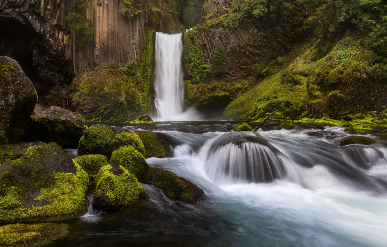 Фото обои река, камни, скалы, водопад, Орегон, Oregon, Toketee Falls, Водопад Токети