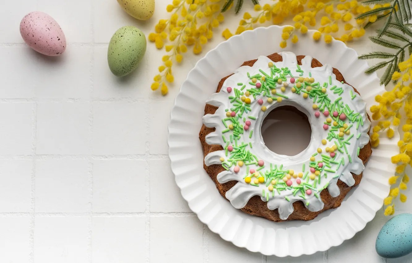 Фото обои цветы, яйца, весна, colorful, Пасха, happy, cake, кулич