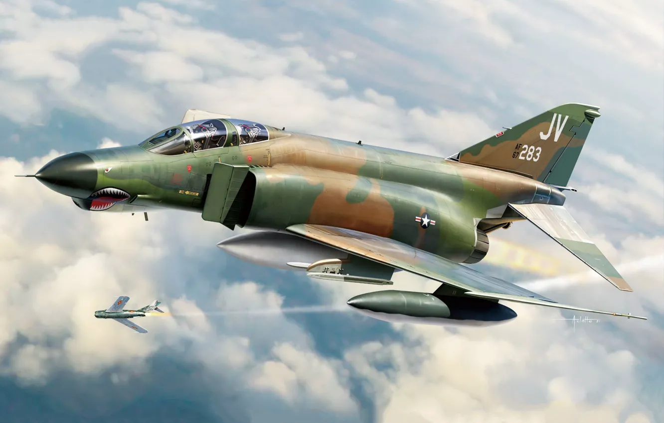 Фото обои США, истребитель-бомбардировщик, истребитель-перехватчик, F-4 Phantom II, тактический истребитель, Auletta, US Airforce, война во Вьетнаме