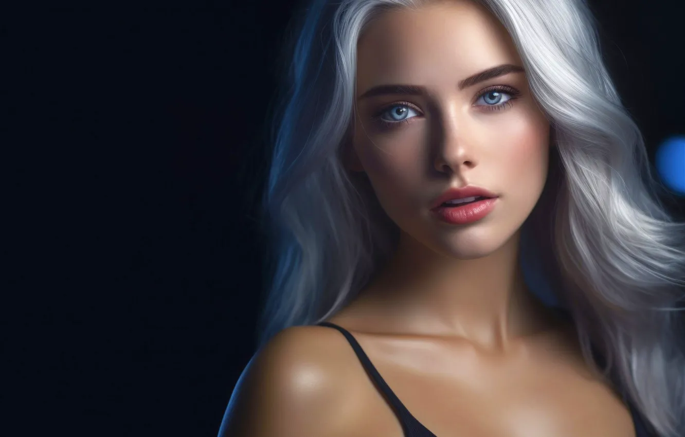 Фото обои взгляд, фон, блондинка, голубые глаза, длинные волосы, blue eyes, Stable Diffusion, нейросеть