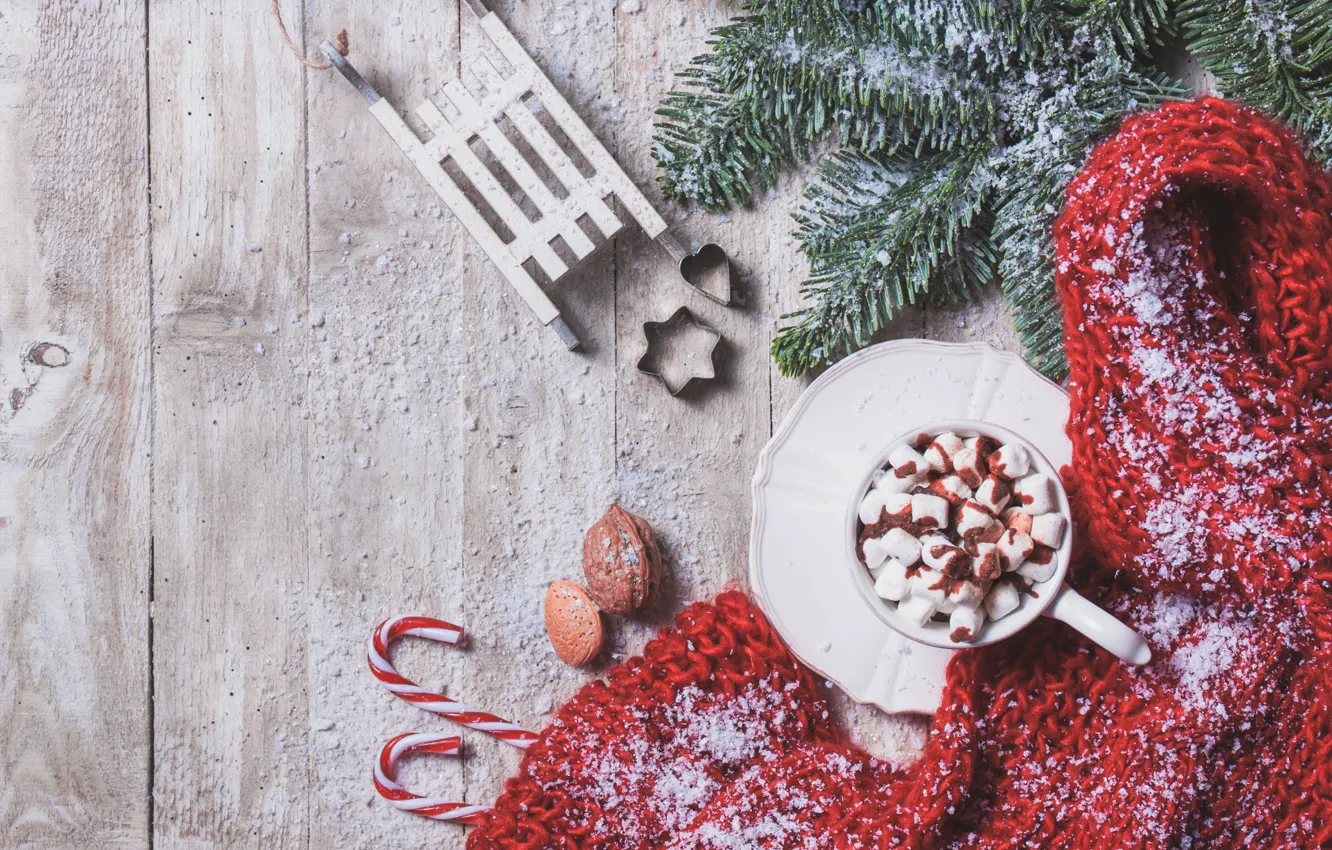 Фото обои зима, чашка, горячий шоколад, marshmallows, Valeria Aksakova