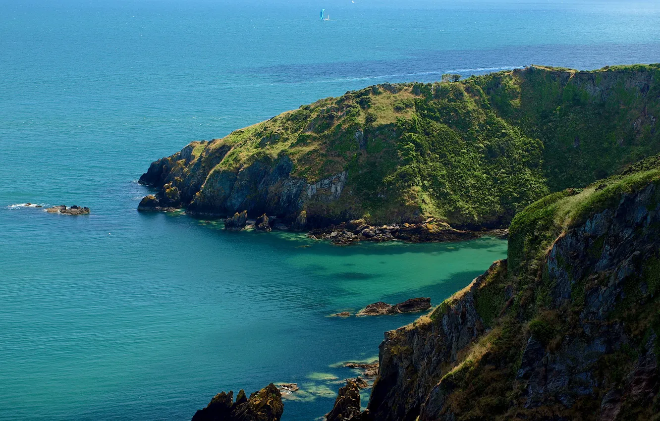 Фото обои море, камни, скалы, побережье, Англия, утес, Dartmouth