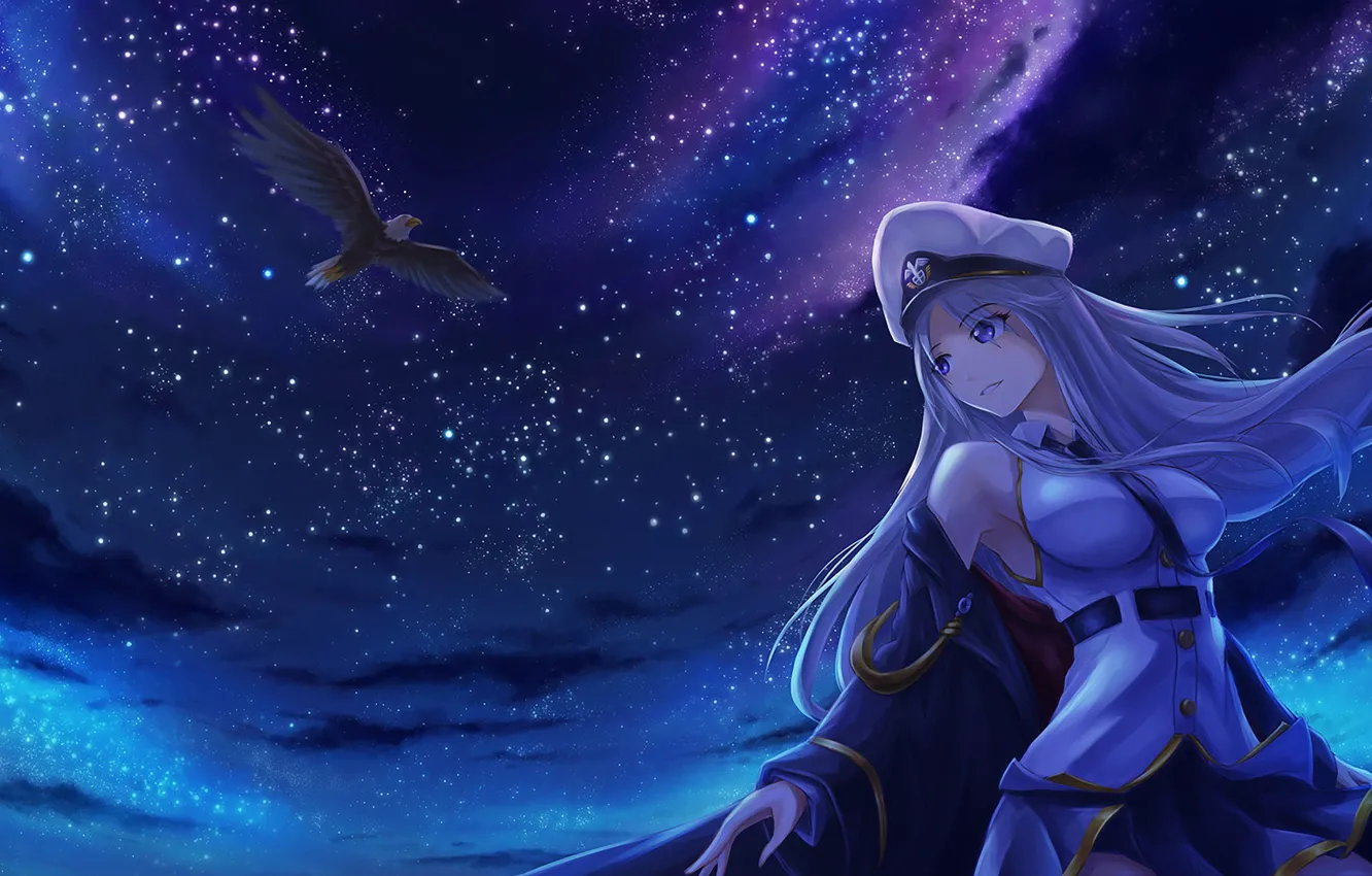 Фото обои девушка, ночь, орёл, Azur Lane