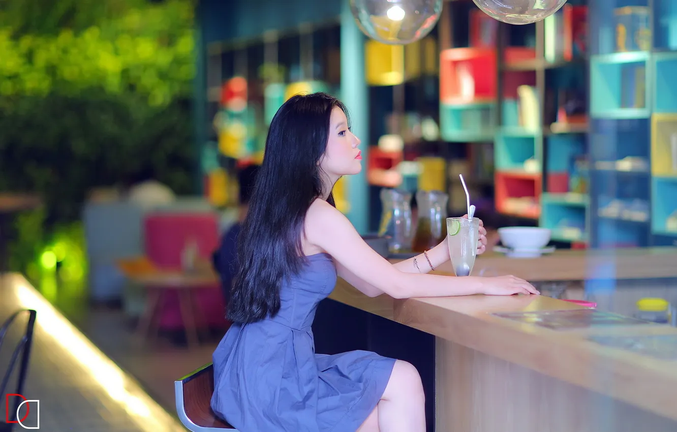 Фото обои девушка, бар, азиатка