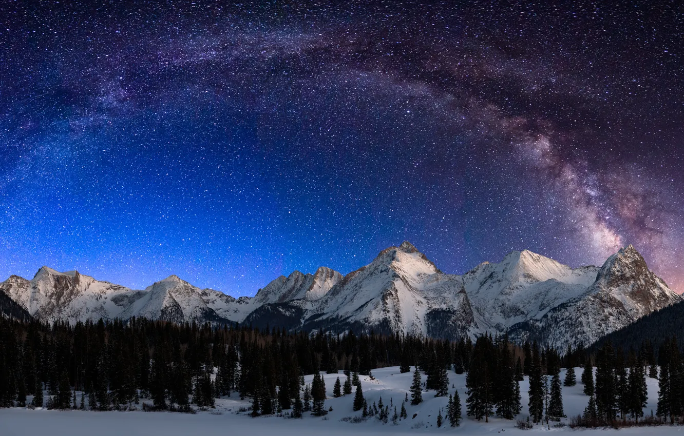 Фото обои Landscape, Night, Snow, San, Milky Way, Mountains, Durango, Garfield