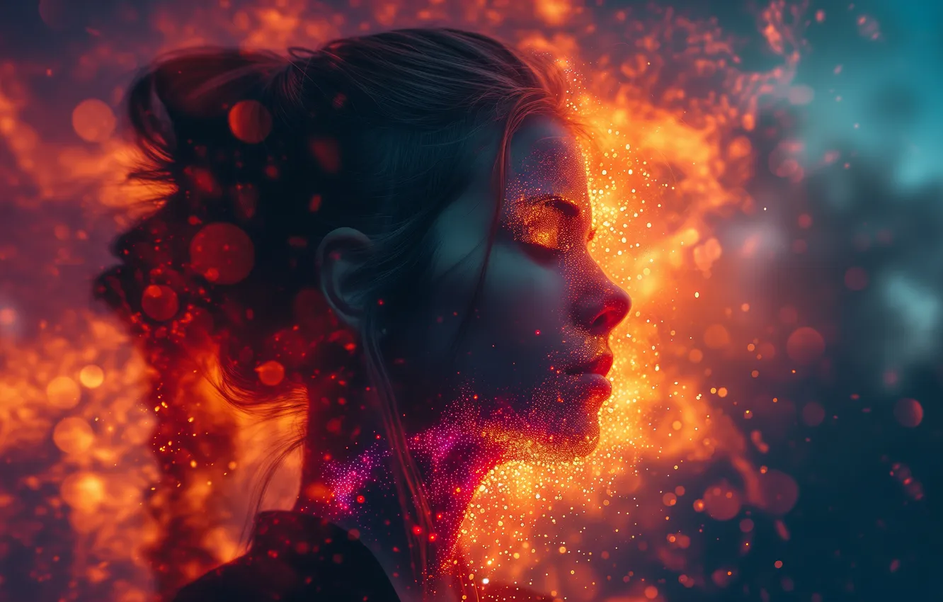 Фото обои Girl, wallpaper, Girls, picture, Face, Abstraction, Glare