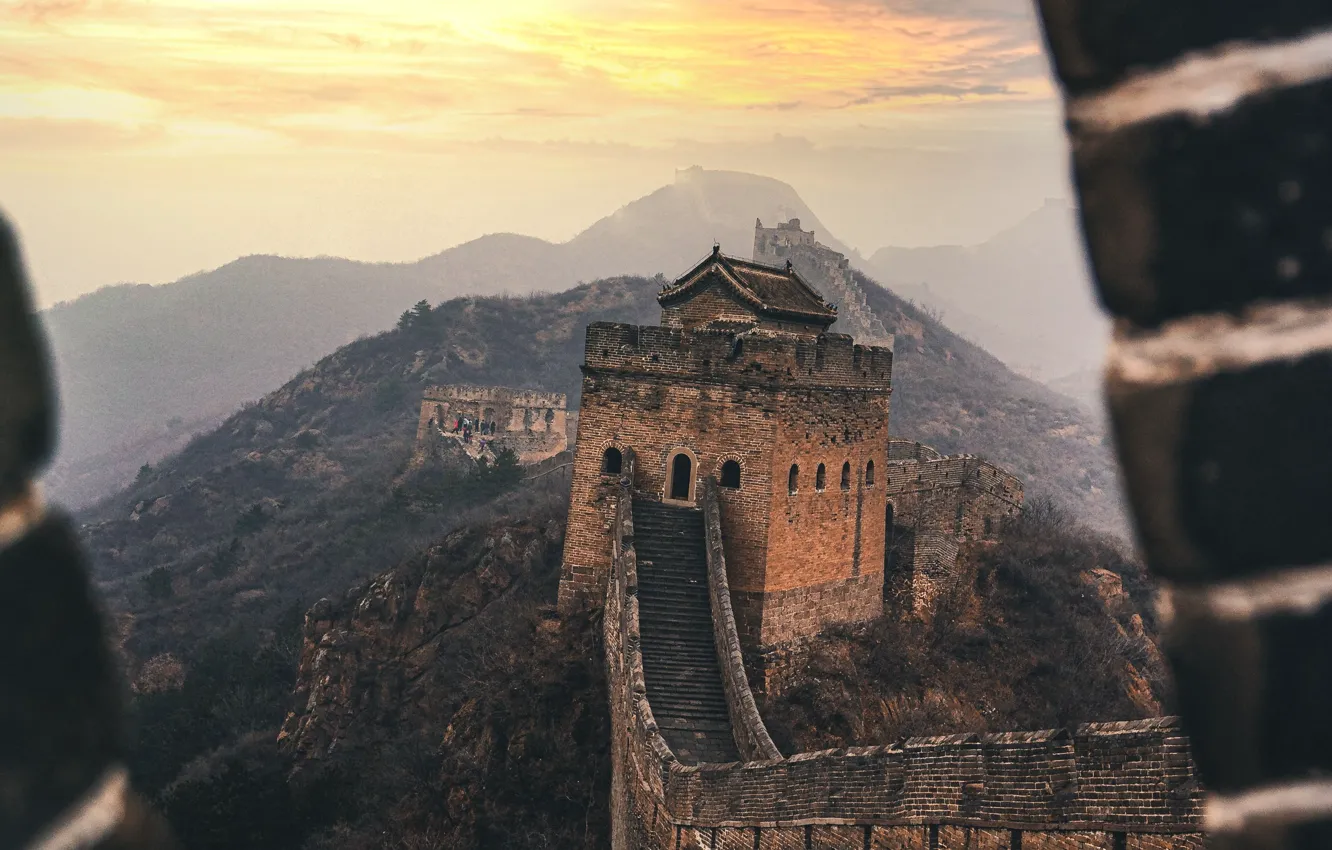 Фото обои горы, стена, китай, оборона, великая китайская стена