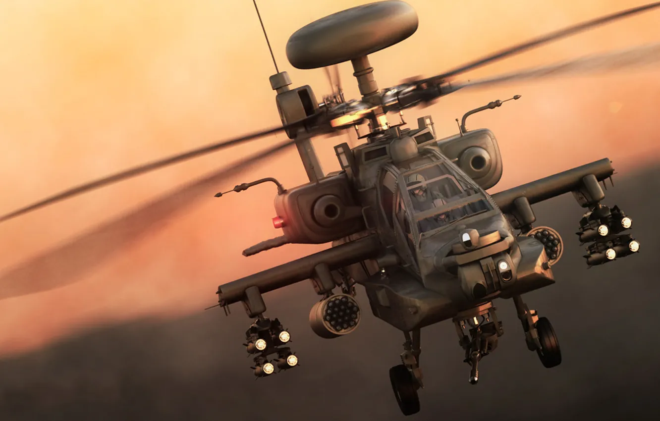 Фото обои графика, арт, Apache, Douglas, McDonnell, AH-64, основной ударный вертолёт