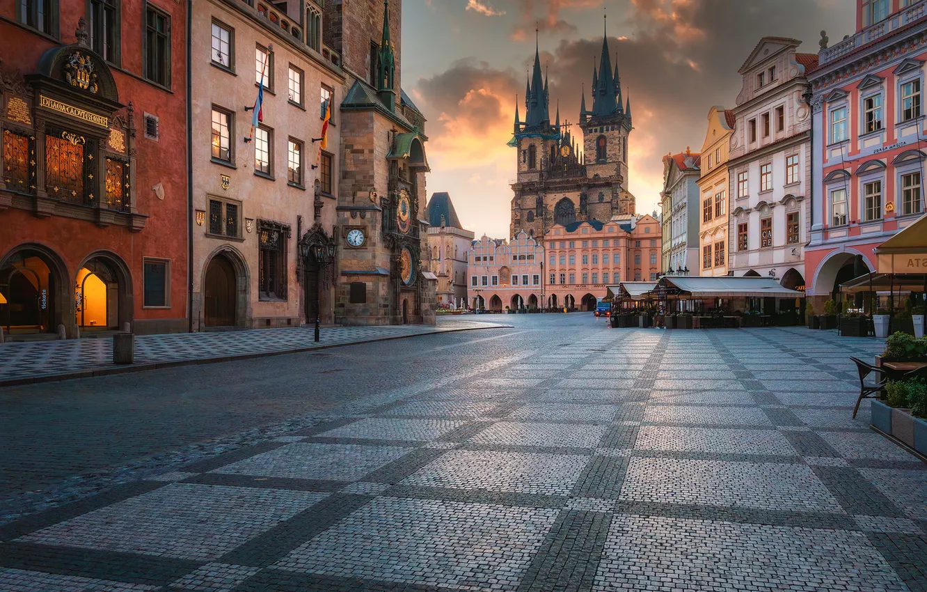 Фото обои здания, дома, Прага, Чехия, площадь, церковь, Prague, Староместская площадь