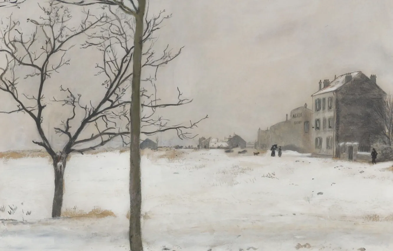 Фото обои картина, городской пейзаж, Jean-Francois Raffaelli, Монмартр под Снегом, Жан-Франсуа Рафаэлли