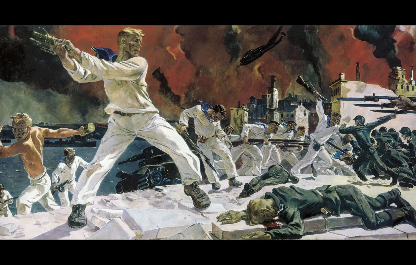 Фото обои картина, бой, героизм, А. Дейнека, рукопашная, мужество, Оборона Севастополя