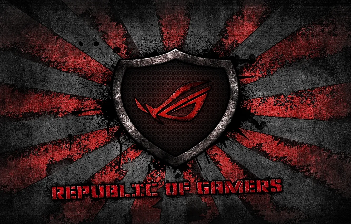 Фото обои red, logo, grey, background, brand, asus, rog, republic of gamers