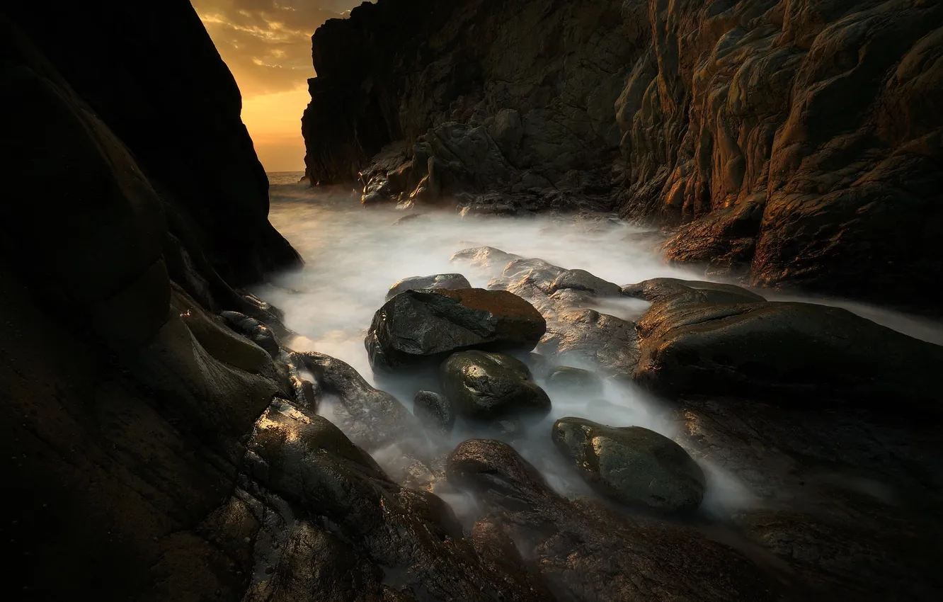 Фото обои пейзаж, камни, океан, скалы, берег