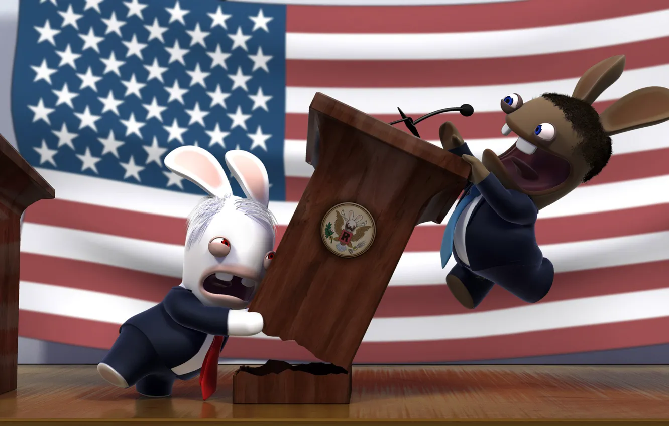Фото обои Кролик, драка, прикол, Обама, президент, МакКейн